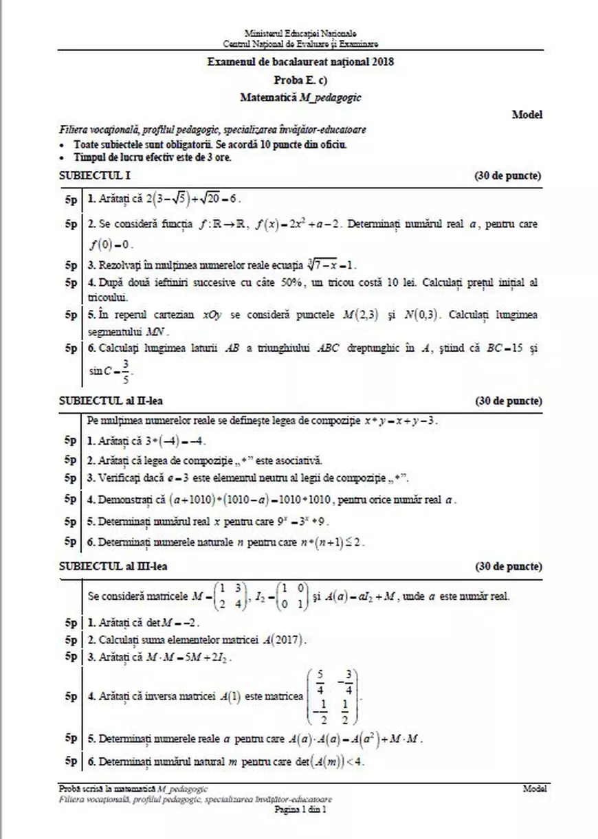 BACALAUREAT 2018 la matematică. Proba are loc miercuri