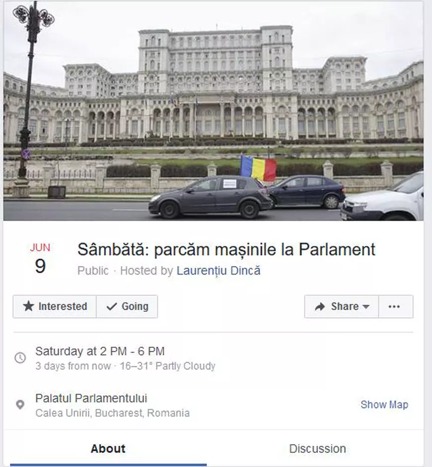 Protest inedit anunțat pe Facebook: Sâmbătă, parcăm mașinile la Parlament!