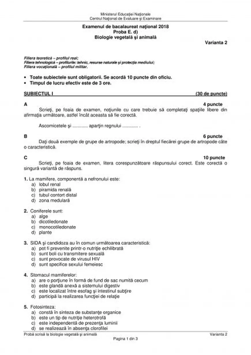 BAC 2018 Biologie. Care sunt subiectele date la Bacalaureat 2018 la Biologie