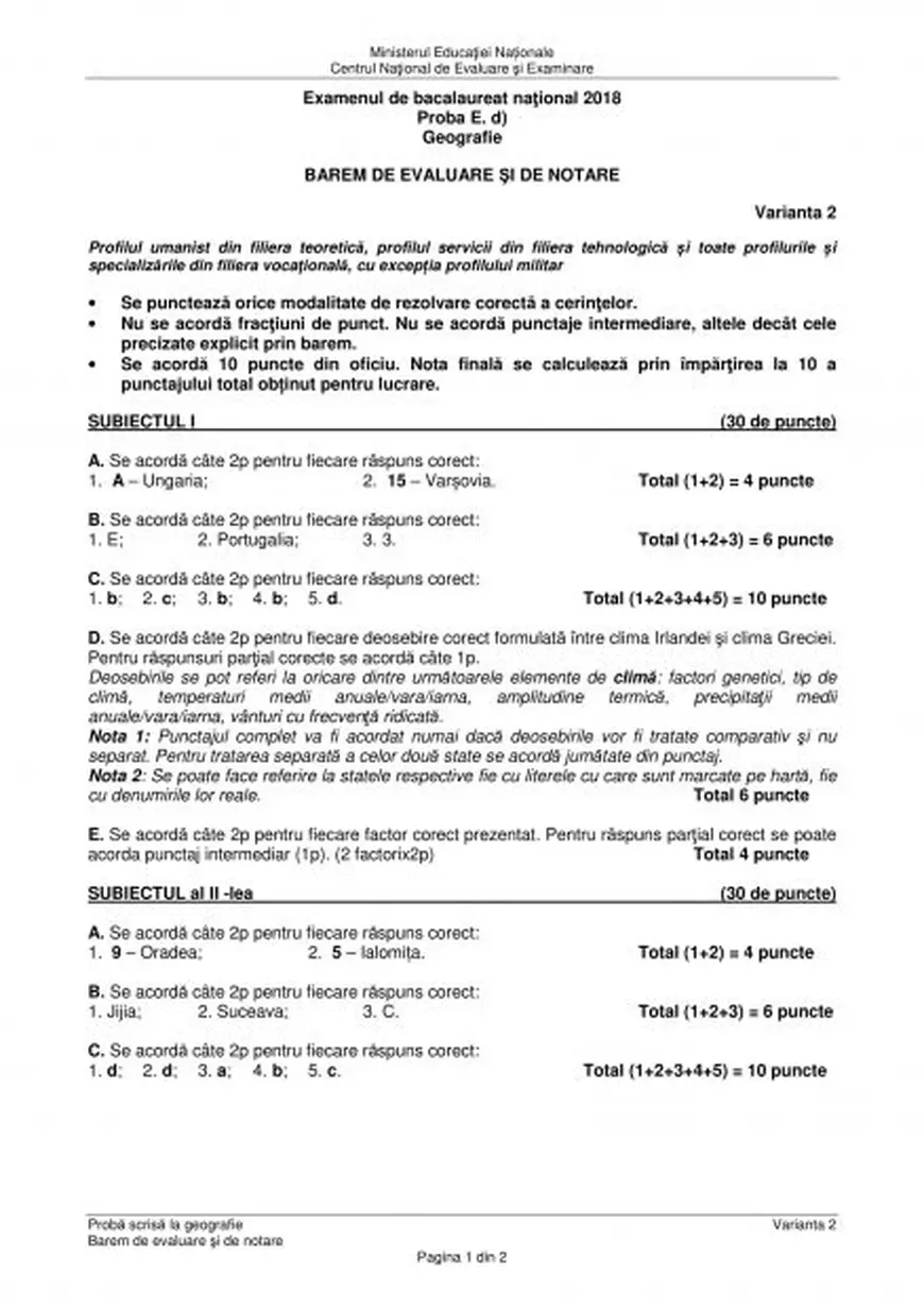 BAC 2018 Geografie. Subiectele date la Bacalaureat 2018 la Geografie