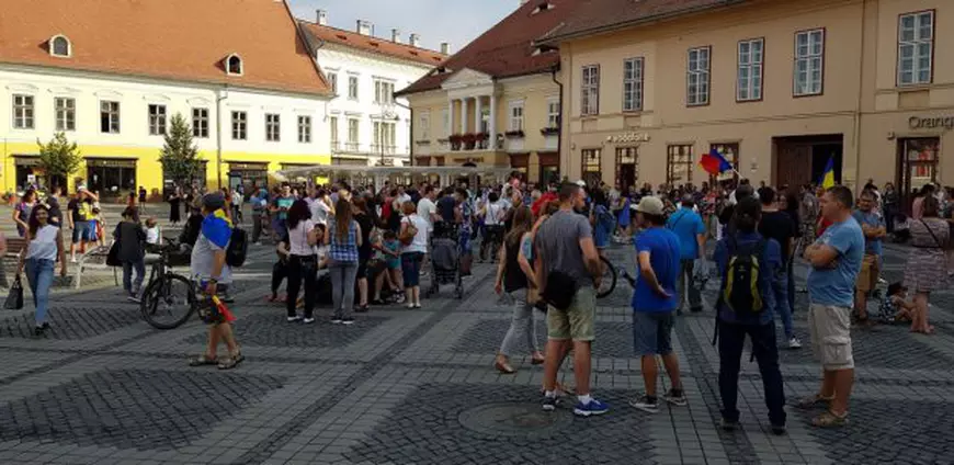 Fotografie de la protestul din Sibiu