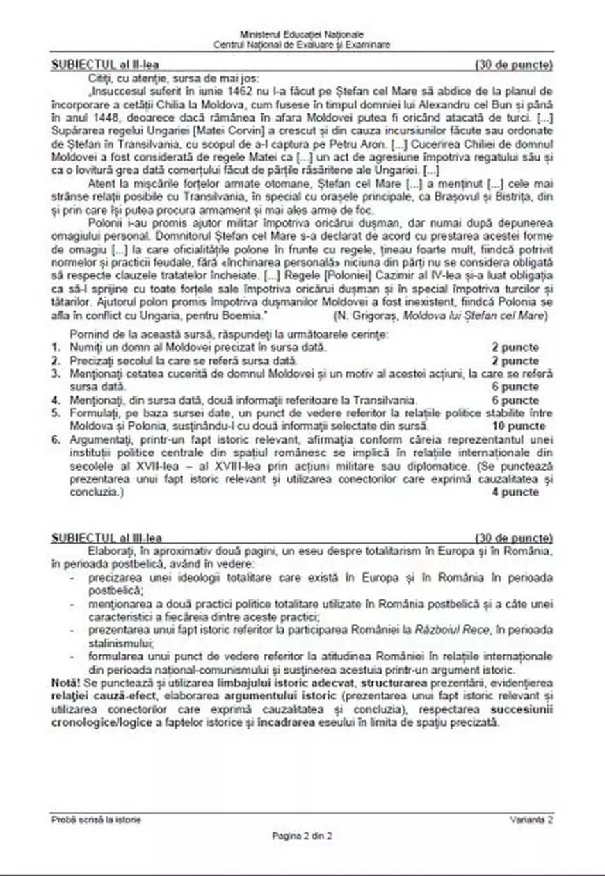 Subiecte BAC 2018 Istorie. Acesta este subiectul de la proba de istorie dat la Bacalaureat 2018