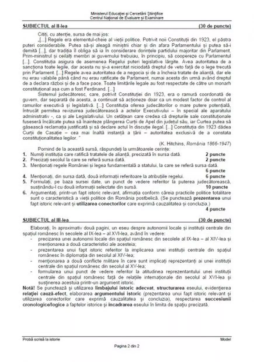 BAC Istorie 2018. Subiectul dat la istorie la Bacalaureat 2016