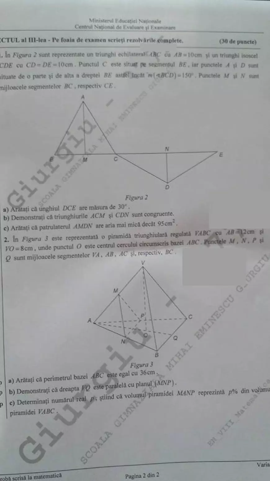 EVALUAREA NAŢIONALĂ 2018 la MATEMATICĂ, pentru clasa a 8-a. Subiectele primite de elevi și rezolvarea cerințelor