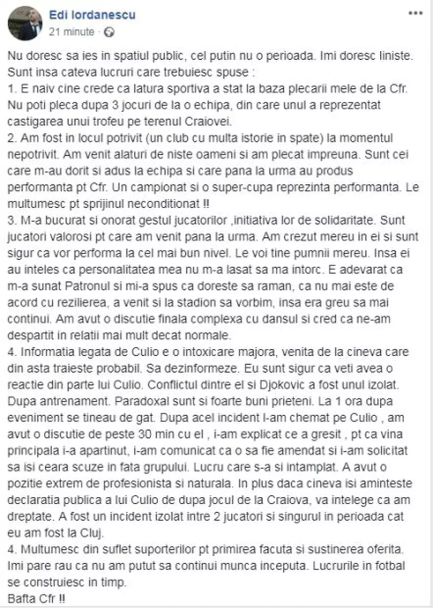 Mesajul lui Edi Iordănescu