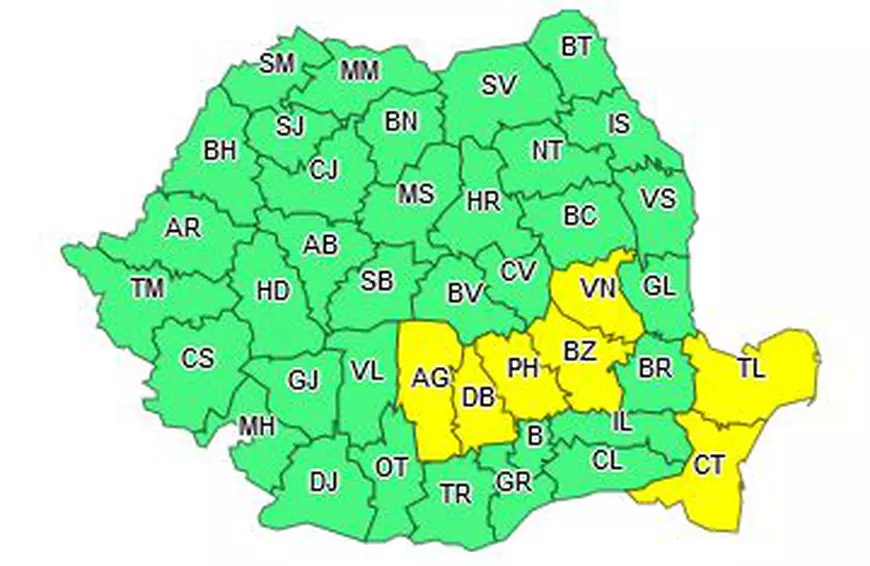 harta Cod Galben, in 7 județe, pe 13 iulie