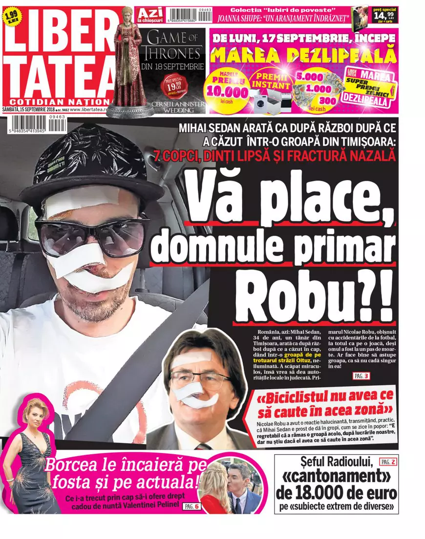 Domnule primar Robu, aveți grijă când mergeți cu bicicleta prin Timișoara! Puteți ajunge așa, ca tânărul care a căzut în groapa de pe trotuar