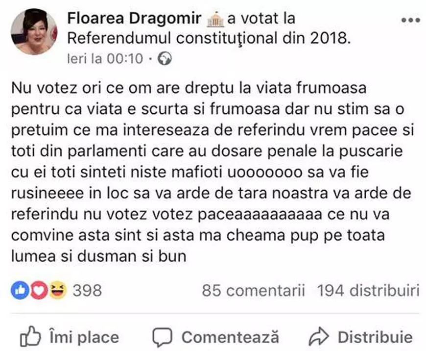 Floricica Dansatoarea, cea mai cunoscută susținătoare de la mitingurile Puterii: “Vă arde de referindu. Votez paceaaaaaaaaaa”