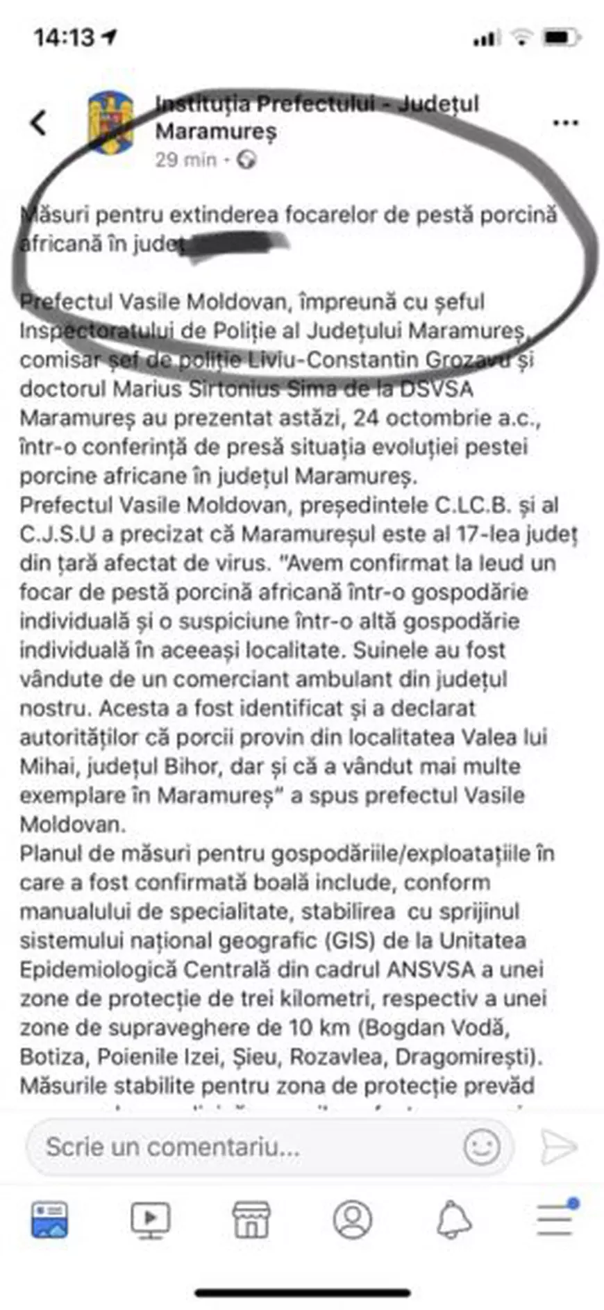 Gafă a Prefecturii Maramureș, privind pesta porcină din județ. Autoritățile iau "măsuri pentru extinderea focarelor"