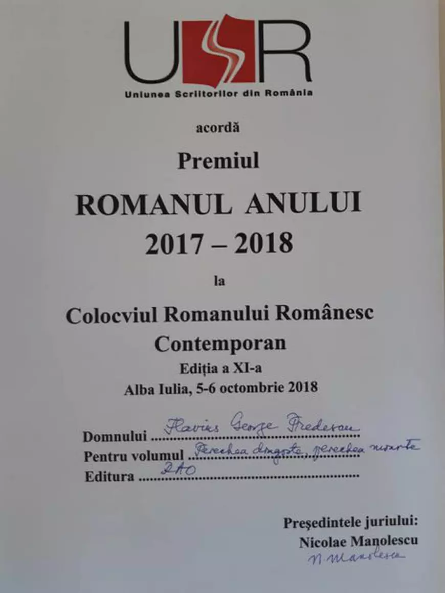 Volumul inspirat din tragedia de la Colectiv este romanul anului. Flaviu Predescu, premiat de Uniunea Scriitorilor