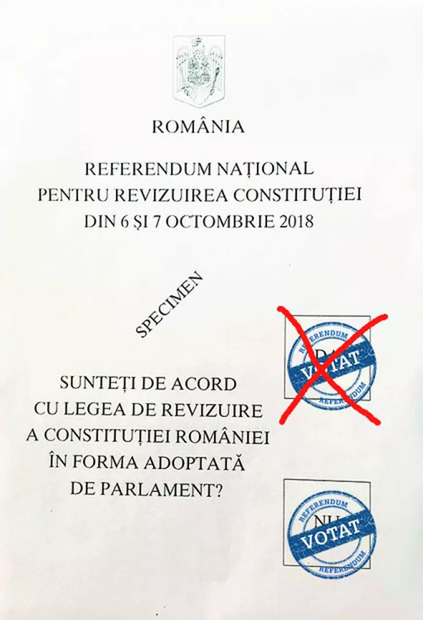Cum arată buletinul de vot la referendumul pentru definirea familiei. Dacă scrii ceva pe buletin, dar pui ștampila corect, votul e valabil