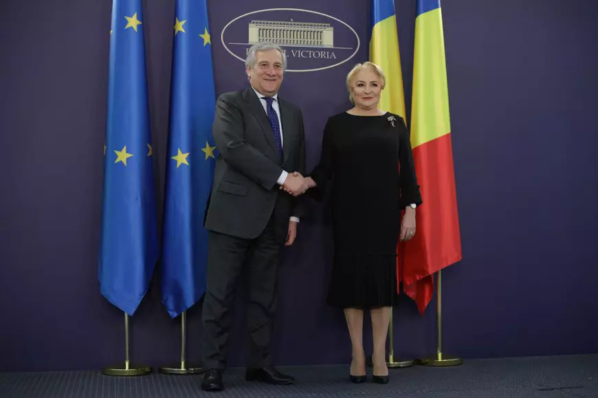 VIDEO / Preşedintele Parlamentului European, primit de Viorica Dăncilă la Palatul Victoria: "A venit momentul să accelerăm aderarea României la Schengen"