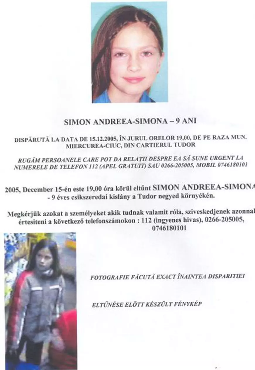 După 13 ani, Andreea Simon este în continuare de negăsit. Greşelile anchetatorilor în cazul fetiţei dispărute din Miercurea Ciuc