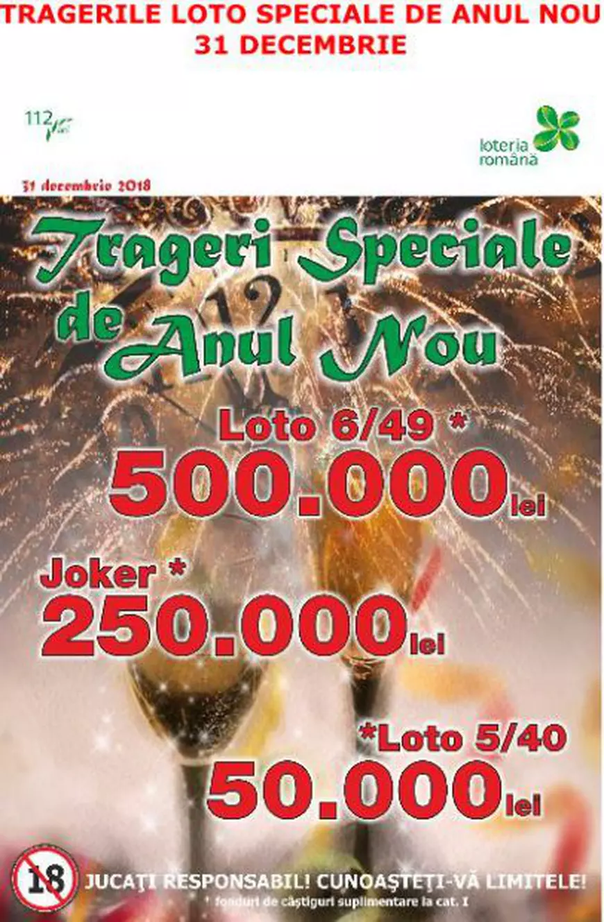 Reporturi importante la Tragerile Loto Speciale de Anul Nou, pe 31 decembrie