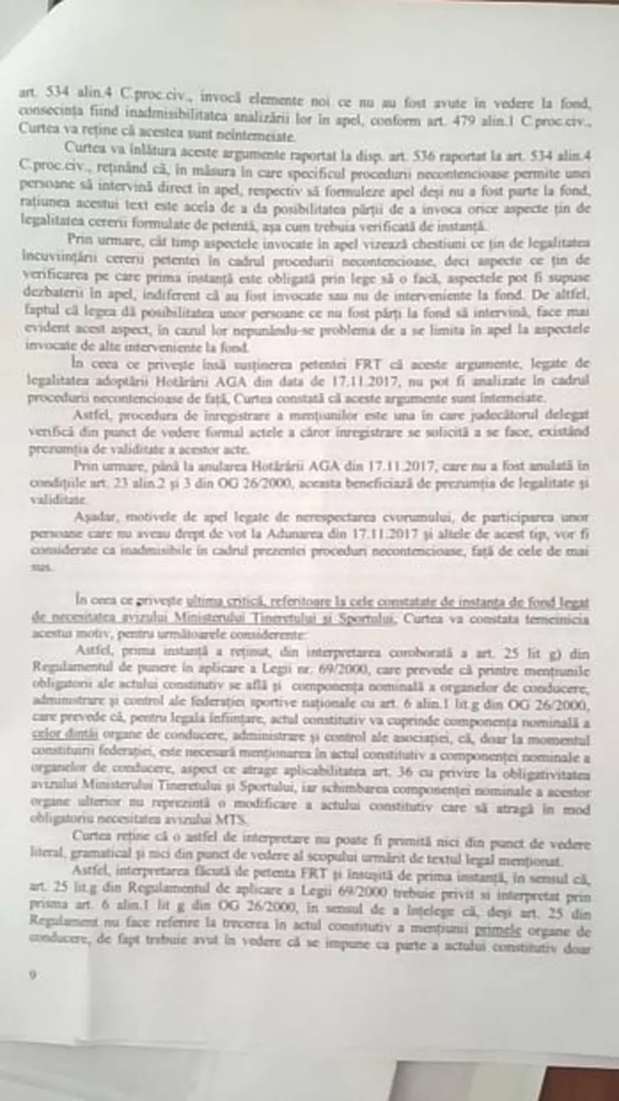 Motivarea deciziei definitive a Curții de Apel în dosarul anulării înscrierii mandatelor conducerii FR Tenis. ”Cosac este gata”!