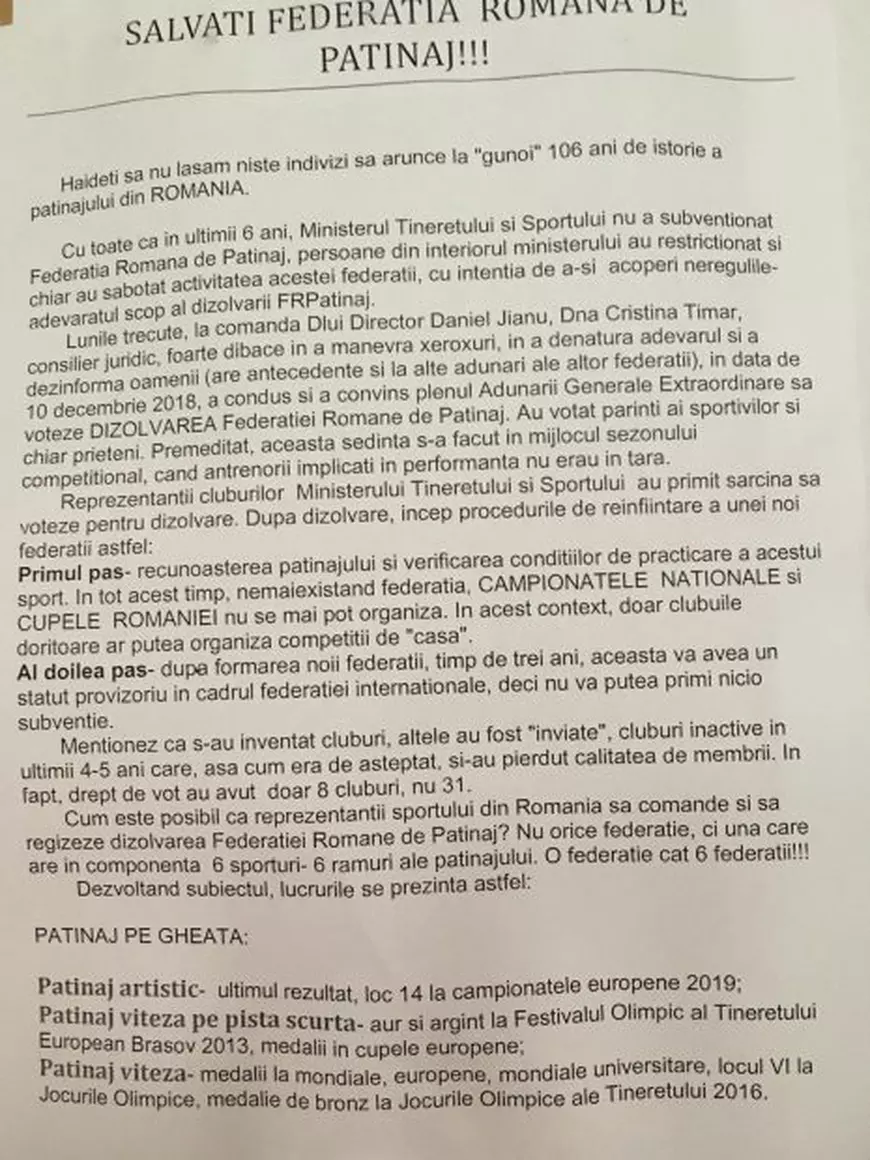 Tribunalul București a dizolvat Federația Română de Patinaj. ”Sunt un imbecil! Mor cu ei de gât!”
