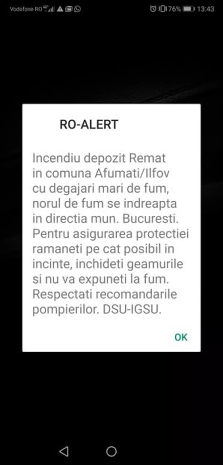 RO-ALERT, incendiu Voluntari