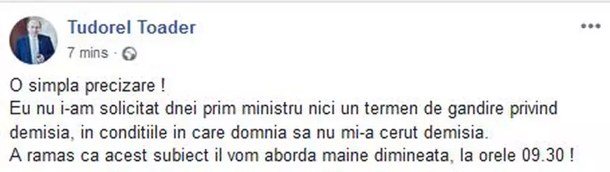 UPDATE | Prima reacţie a lui Tudorel Toader, după decizia PSD de a-i retrage sprijinul politic: "Premierul nu mi-a cerut demisia. Nu i-am cerut timp de gândire"