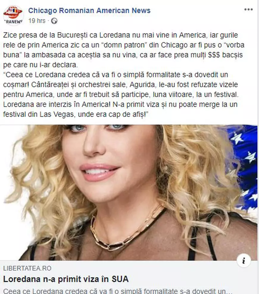 Loredana, sabotată? Un site românesc din SUA scrie că artista nu a primit viză pentru turneul din America din cauza unui român stabilit în Chicago!
