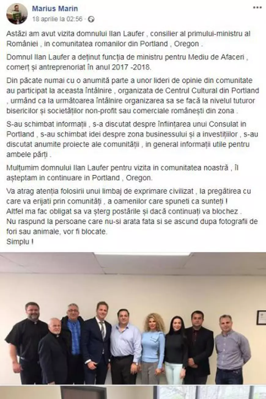 FOTO | Ilan Laufer, acuzat că a trucat o fotografie de la întâlnirea cu românii din Oregon. Fostul ministru, ironizat: „Și în Paint îmi ieșea mai bine”