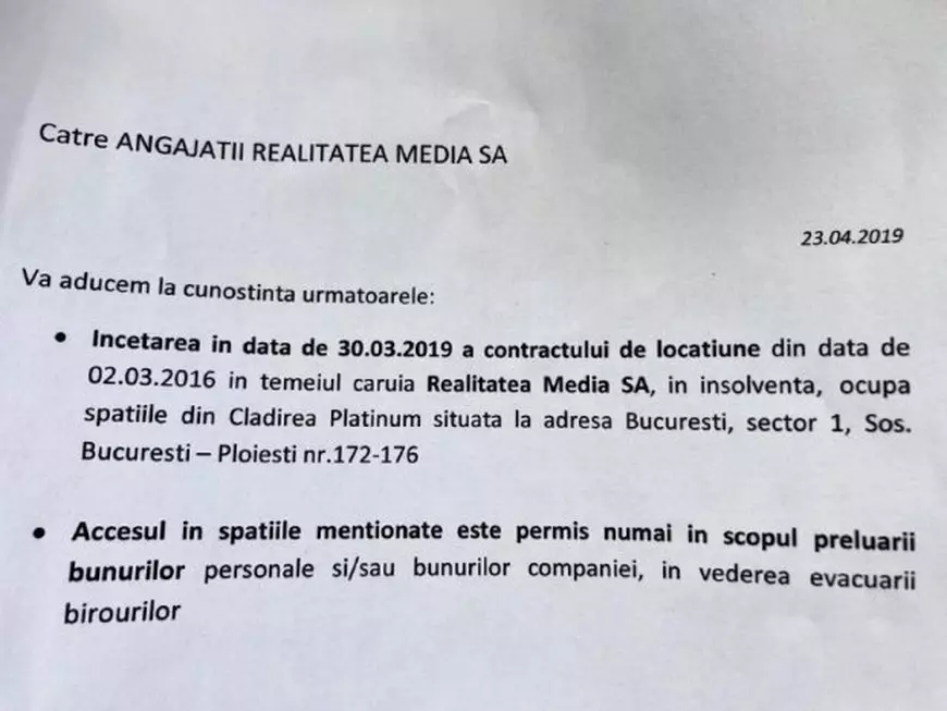 Angajații Realitatea TV au primit note de evacuare din sediu! Edward Pastia, directorul postului: „A fost un exces administrativ care s-a rezolvat”