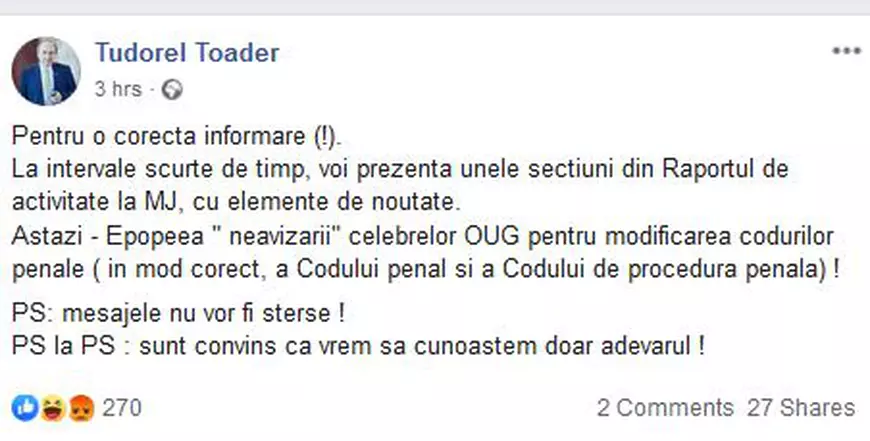 UPDATE | Tudorel Toader, despre "epopeea neavizării celebrelor OUG": "Necesitatea îndeplinirii programului de guvernare nu poate fi invocată drept urgență pentru adoptarea unei Ordonanţe"