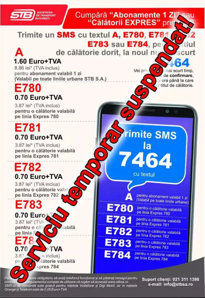 STB a suspendat plata titlurilor de călătorie prin SMS. Explicațiile Societății de Transport din București