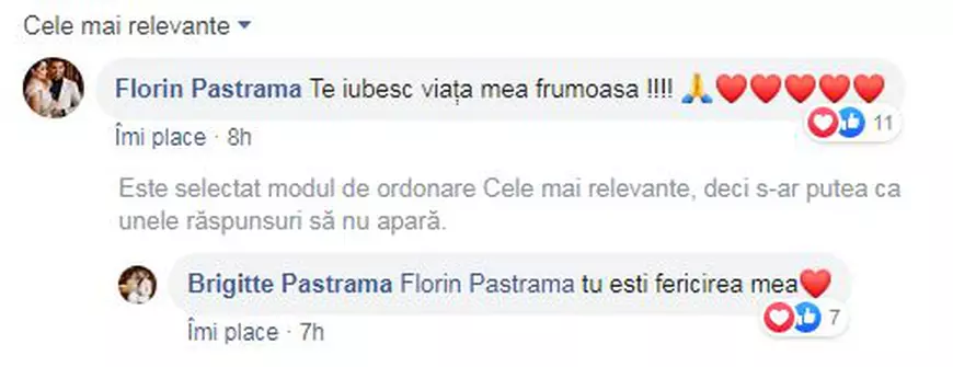 Brigitte Sfăt și Florin Pastramă își trimit mesaje siropoase pe internet