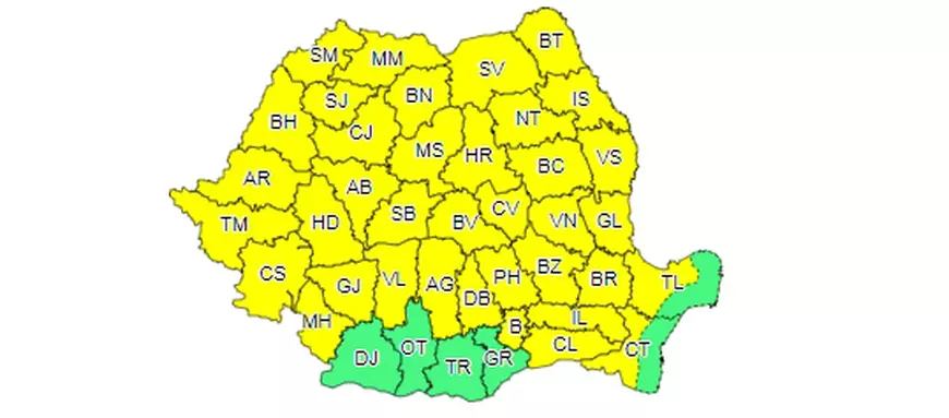 Cod galben de furtuni în aproape toată țara