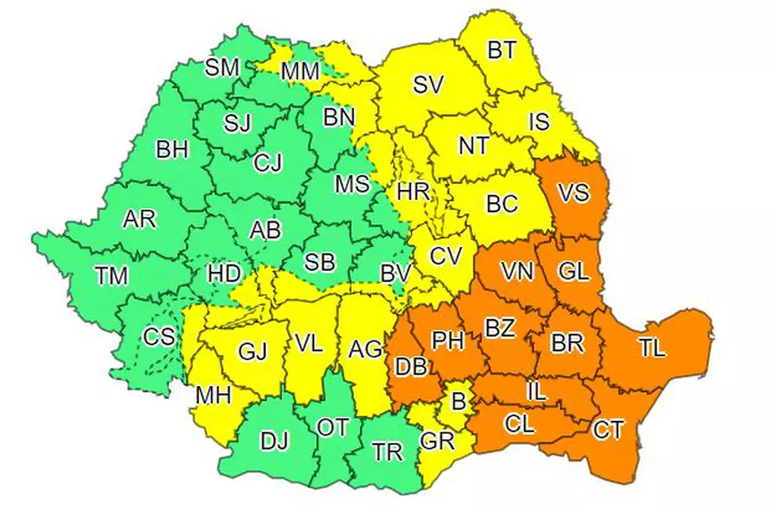 Cod portocaliu de vreme rea în cea mai mare parte a țării.  Vin ploi torențiale, grindină și vijelii
