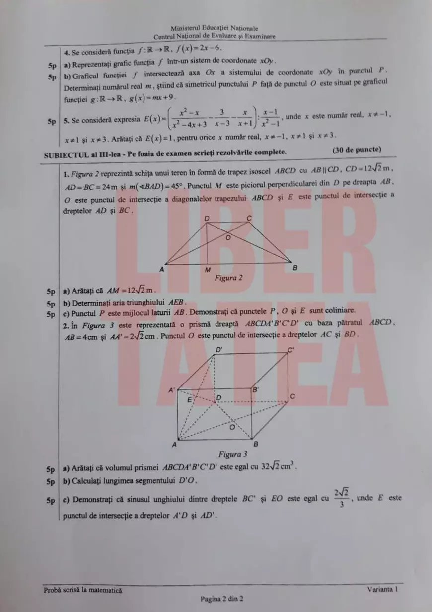 Subiecte Evaluare Națională 2019 - Matematică. Ce exerciții au avut de rezolvat elevii