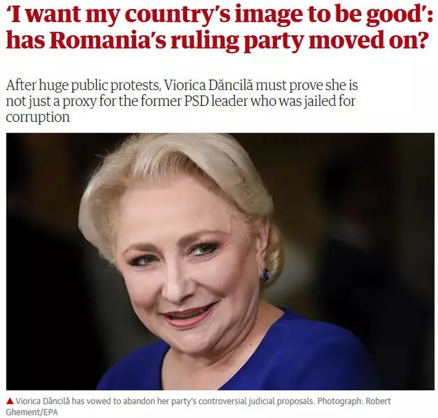 Viorica Dăncilă, interviu în The Guardian: "Domnul Dragnea nu venea la Guvern şi nici nu dădea indicaţii"