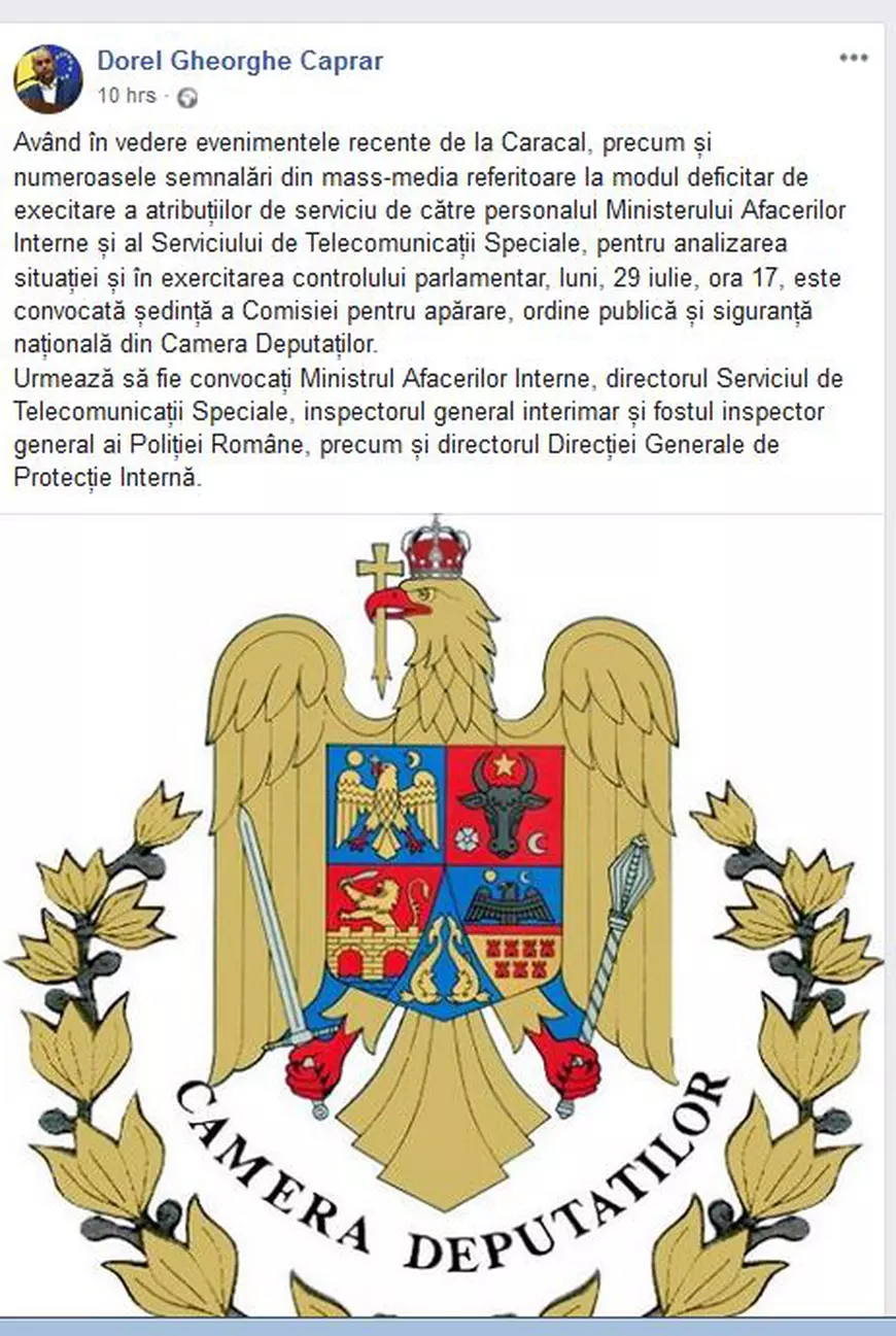 Cazul de la Caracal: Ministrul de Interne, directorul STS şi fostul şef al Poliţiei Române, audiaţi în Parlament