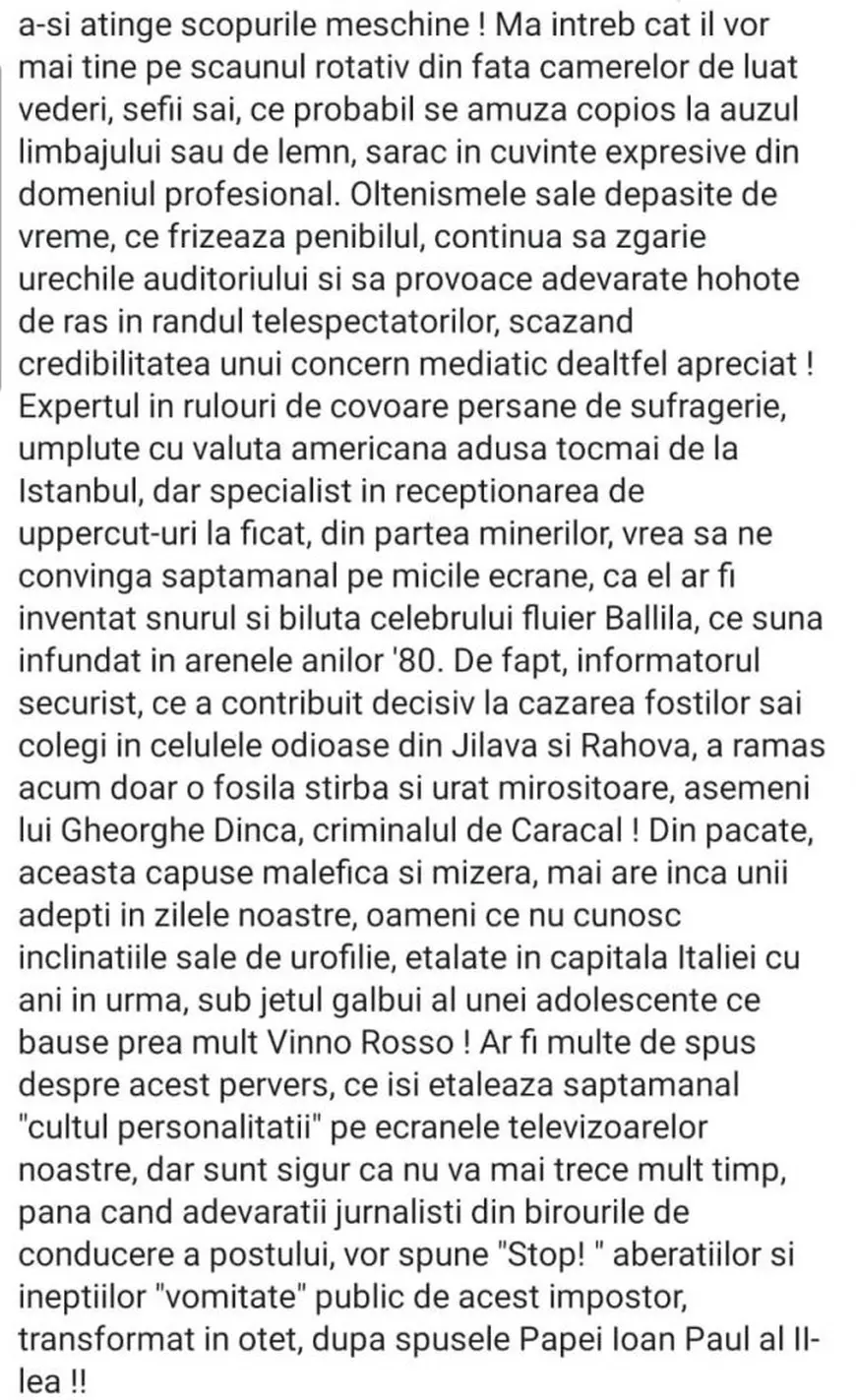 Derapaj șocant la adresa lui Ion Crăciunescu