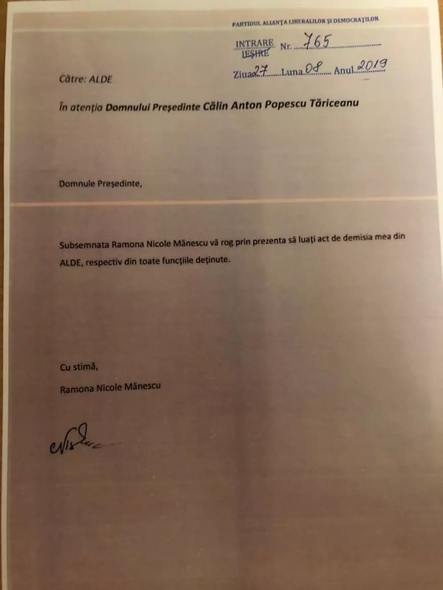 Demisie Ramona Mănescu din ALDE
