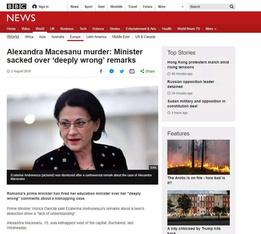 Știrea despre demiterea Ecaterinei Andronescu, cea mai citită pe BBC