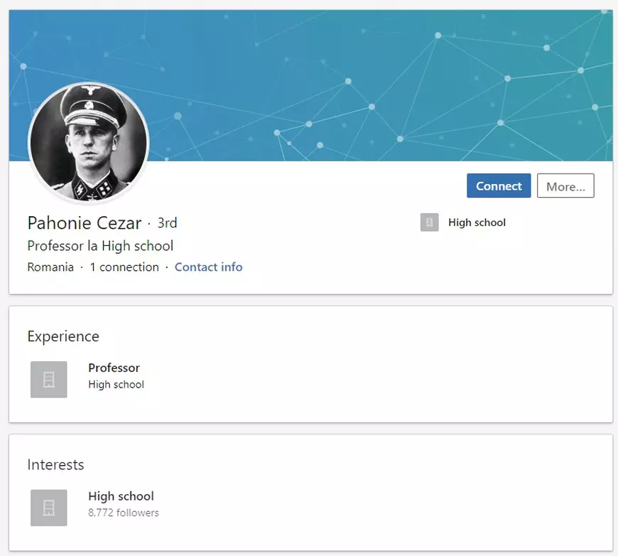 Un profesor de istorie din Mehedinți are la profil poza unui criminal de război nazist! Răspuns halucinant: “Nu au copiii carte să știe cine e”
