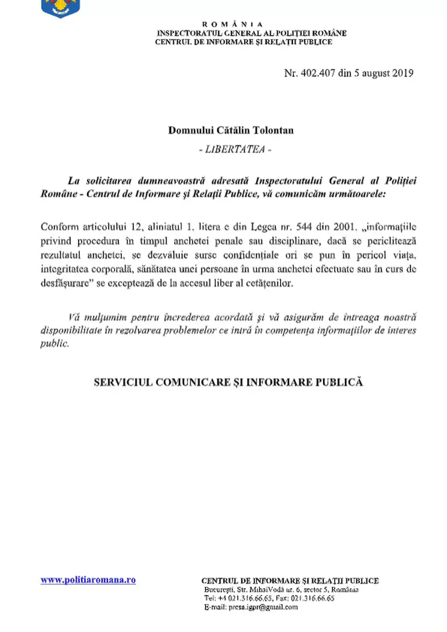 Într-un mesaj oficial, Poliția refuză să spună dacă și când a dat-o în consemn la frontieră pe Alexandra!