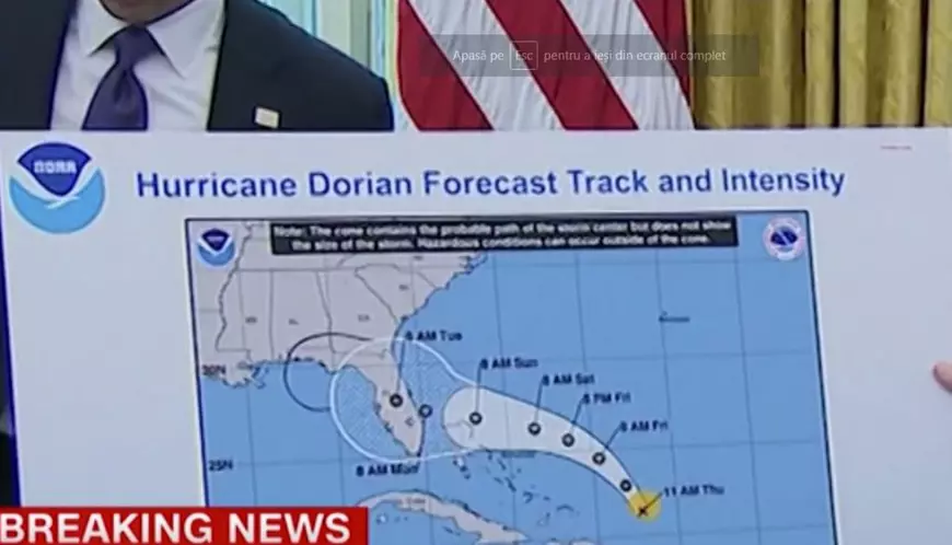 Donald Trump a prezentat o hartă falsă cu traseul uraganului Dorian