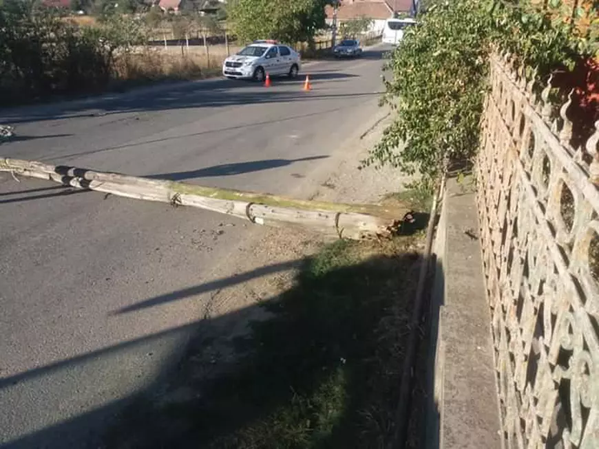 Stâlp de telefonie, prăbușit sub greutatea unui banner electoral al Vioricăi Dăncilă