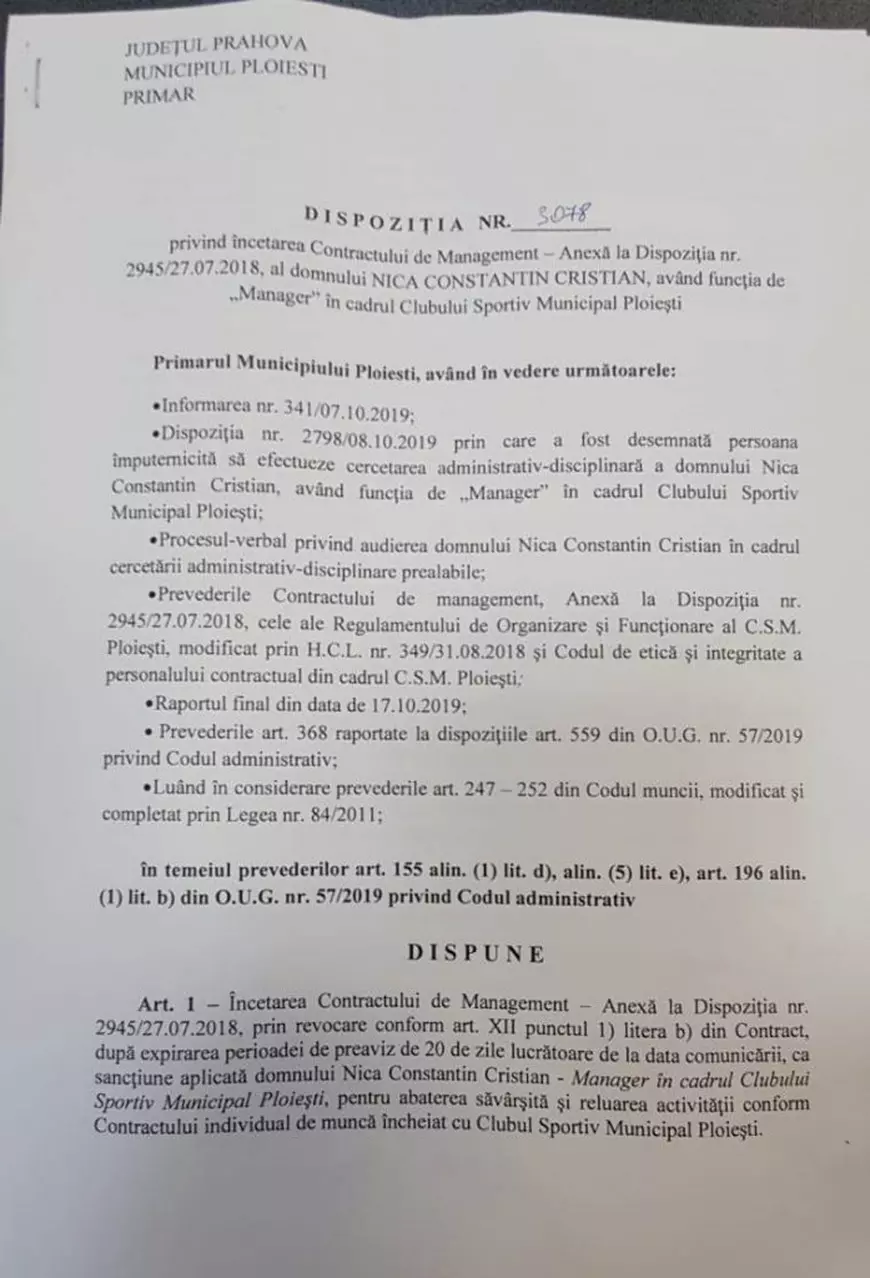 Viceprimarul îl face ”habarnist” pe primarul Ploieștiului, după ce acesta l-a demis pe directorul clubului unde a lucrat asistentul medical cercetat pentru agresiune sexuală. Reacția primarului: ”Toacă degeaba sume colosale”