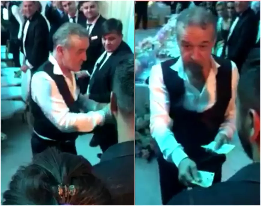 Gigi Becali a făcut spectacol la nunta fiicei sale! A dat câte 200 de euro fiecărui ospătar, a cântat și a aruncat cu mii de euro în aer