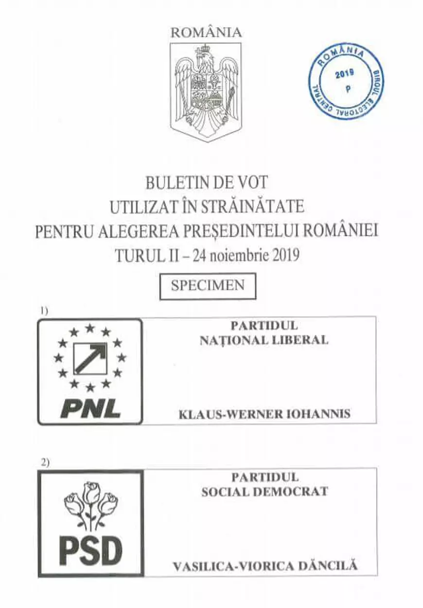 buletinul de vot pentru turul 2 al alegerilor prezidentiale