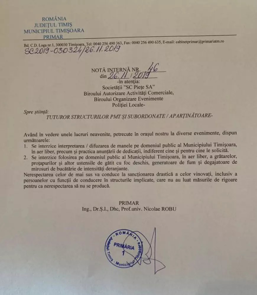 Manelele și grătarele au fost interzise pe spațiul public din Timișoara. Motivul din spatele deciziei primarului Nicolae Robu