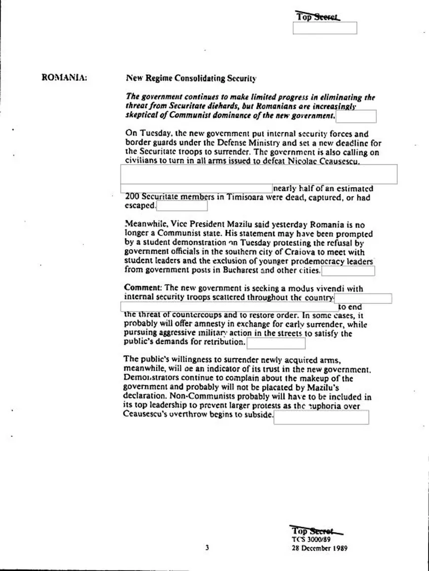 Rapoartele explozive ale CIA din timpul Revoluției din România, desecretizate după 30 de ani. Planul eșuat al lui Ion Iliescu