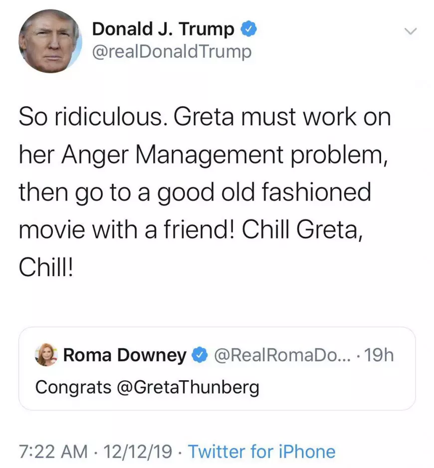 Trump o ironizează pe Greta Thunberg, după ce a fost desemnată "personalitatea anului" de revista Time: ”E ridicol. Să-și gestioneze furia, să meargă la un film”