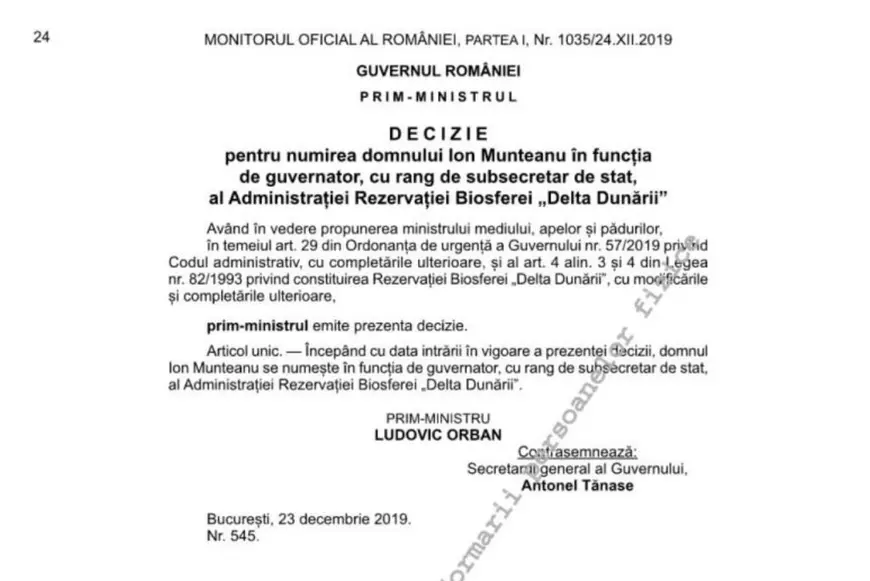 Rezervația Biosferei Delta Dunării are un nou guvernator. Cătălin Țibuleac a fost înlocuit