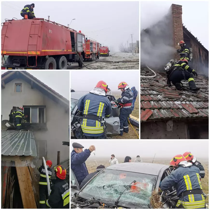 Aproape 100 de intervenții, în 24 de ore, la ISU Timiș. Pe listă: 5 incendii, 7 accidente, dar și o deblocare de ușă