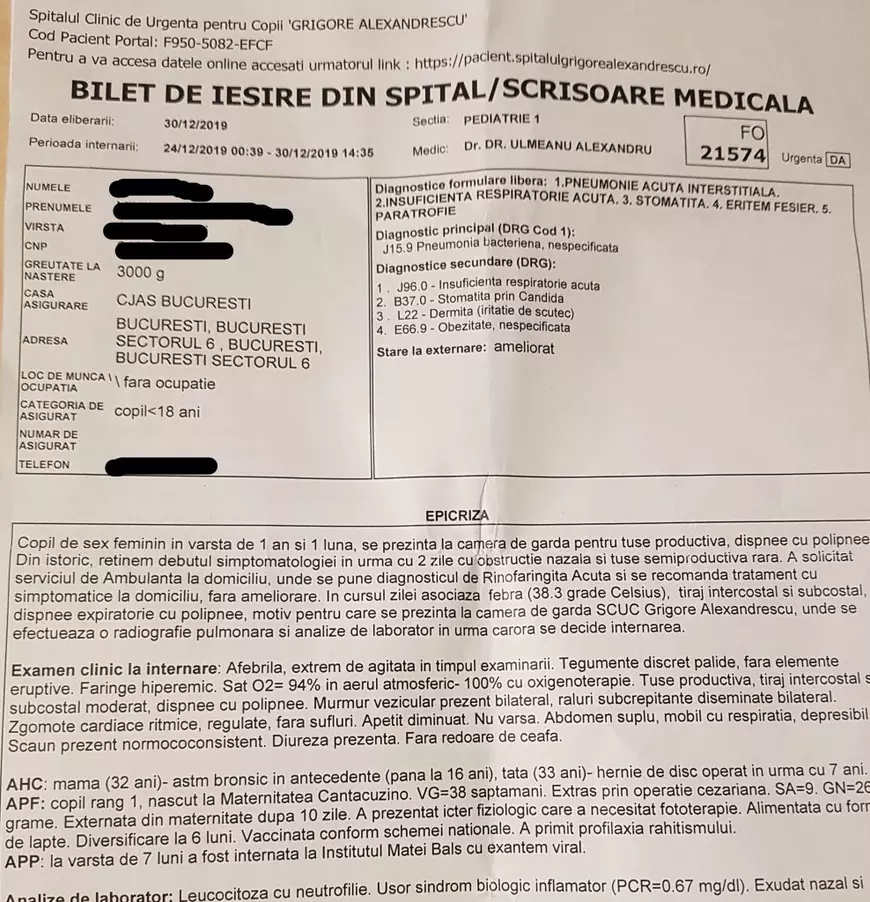 Un bebeluş a intrat în Spitalul Grigore Alexandrescu cu pneumonie și a ieșit infectat cu rotavirus. Conducerea spitalului: „Părinţii să-şi asume că se poate infecta copilul”