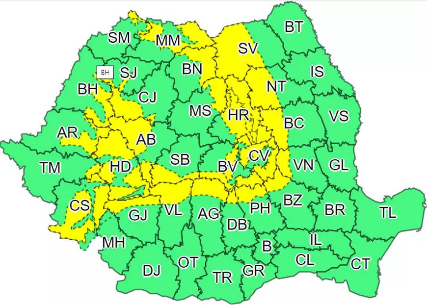 Alertă meteo: cod galben de vânt puternic şi ninsori în 26 de judeţe